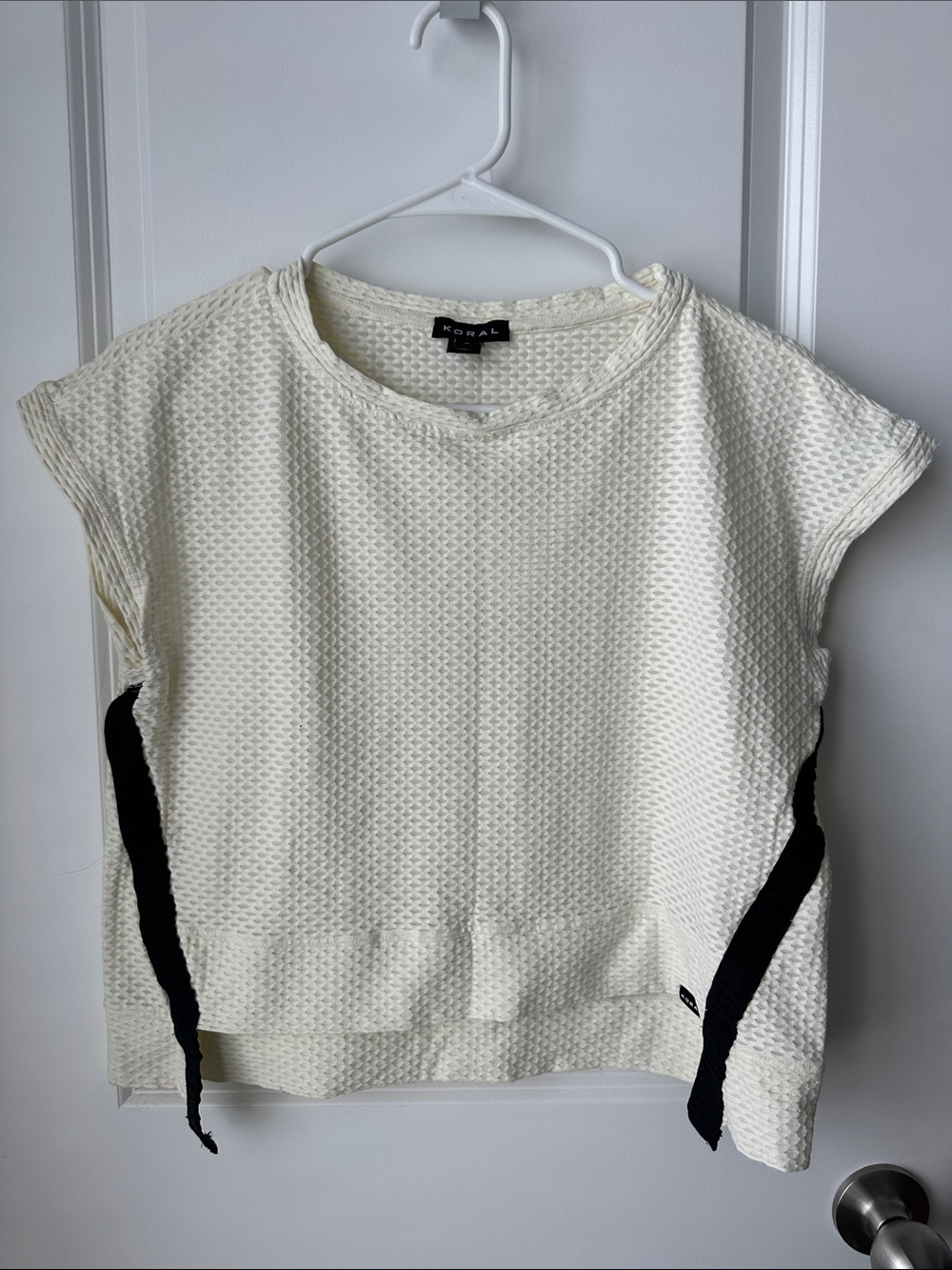 Koral Ivory Textured Short Sleeve Top with Black Side Panels